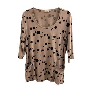 Prairie CottonWomens Gray  Polka Dot Tunic Top Lagenlook Pockets  S USA Casual
